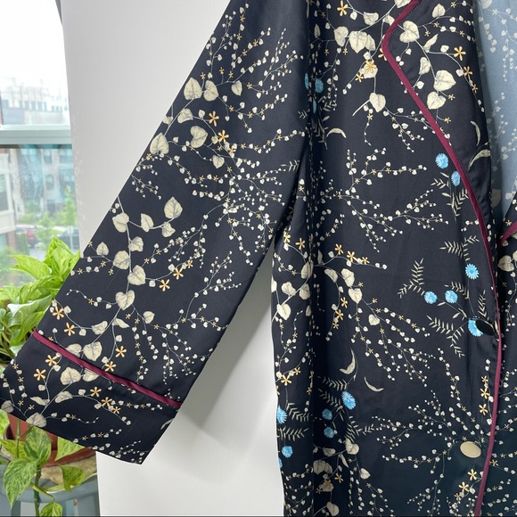 Bed to Brunch Botanical Floral Print Pajama Loungewear Notch Collar Button Shirt - Picture 6 of 13